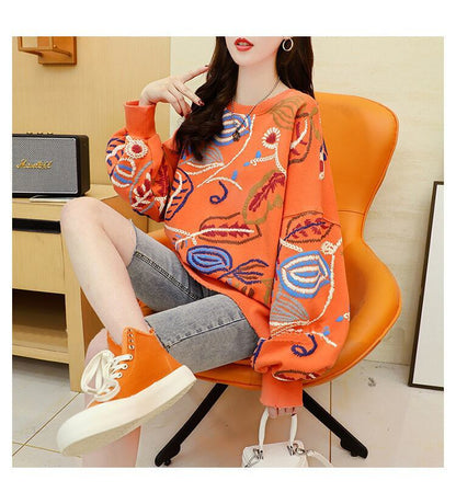 質感のいい刺?スウェット五色ありトップスE-4153