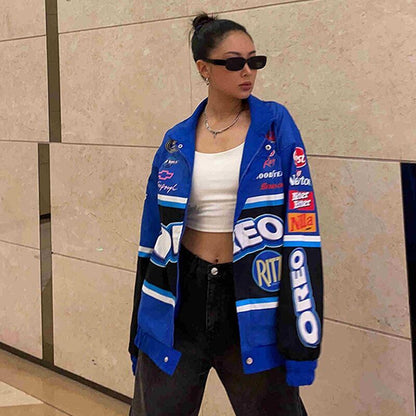 【人気急上昇中】ユニセックス   スポーティーなブループリントのカジュアルジャージE-5090