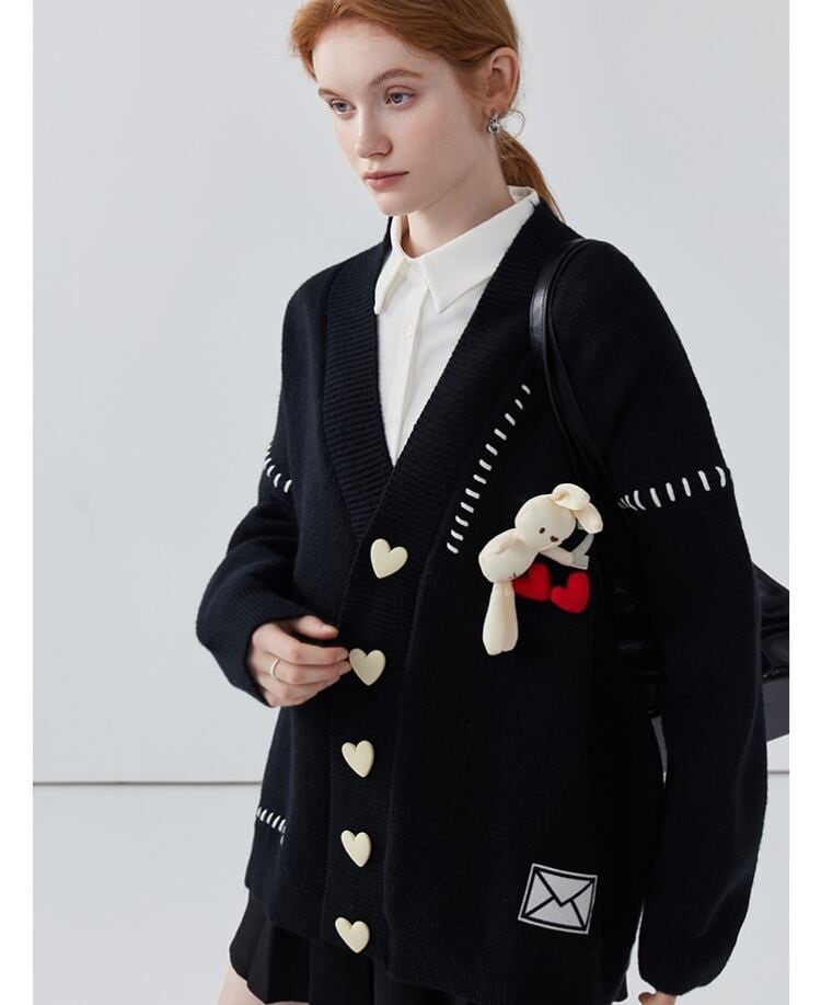 流行新作 デザイン性抜群 目を奪われる Vネック 3色選択 ニットトップスE-9608