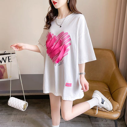 柔らかくて優しい印象 ゆったり ファッション感満々 ロング丈 3色半袖TシャツE-9206