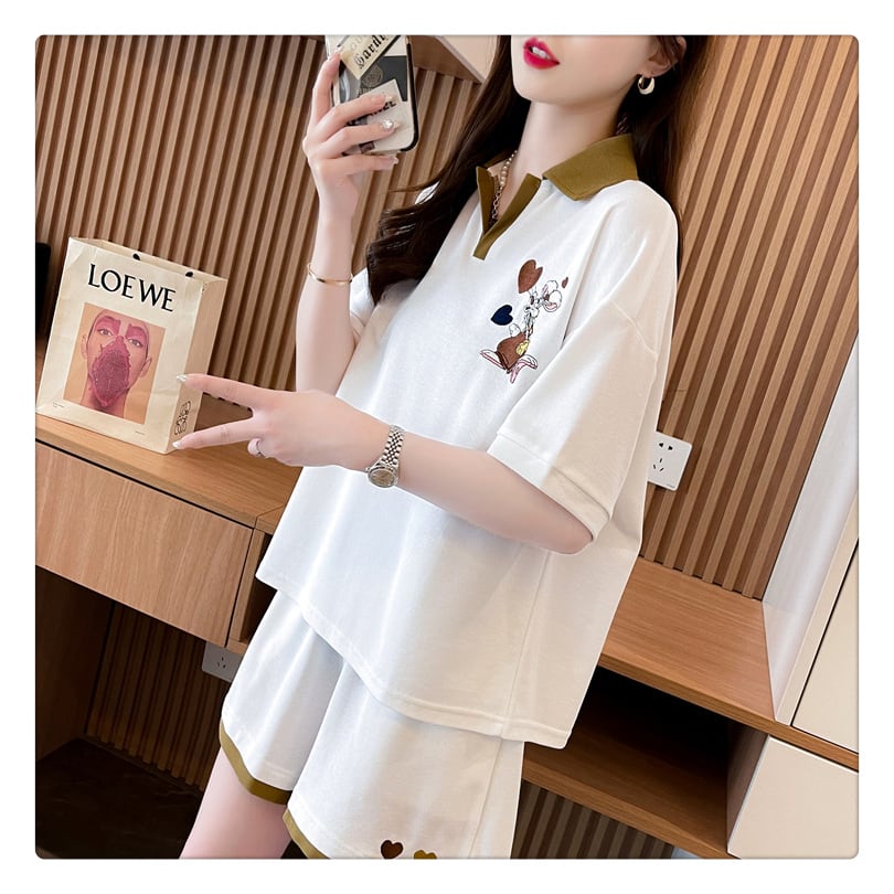定番シンプル カジュアル  切り替え 半袖Ｔシャツⅹパンツセット全3色 <ins-8267>