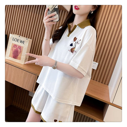 定番シンプル カジュアル  切り替え 半袖Ｔシャツⅹパンツセット全3色 <ins-8267>