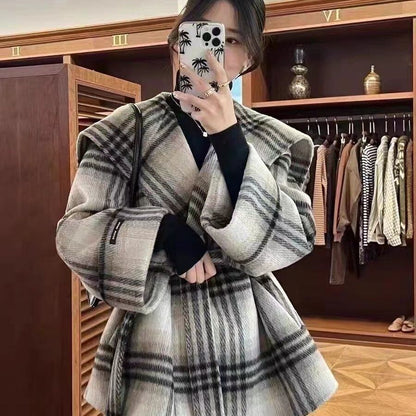 主役級の存在感！気質アップ おしゃれ度高め チェック柄 ウールコート E-9984