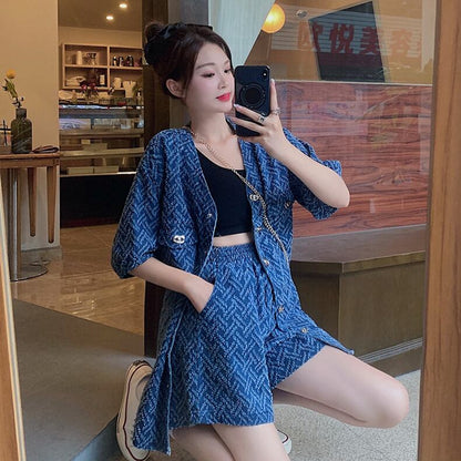 レトロ ジャケット＋ショートパンツ 高級感溢れる セットアップE-6718