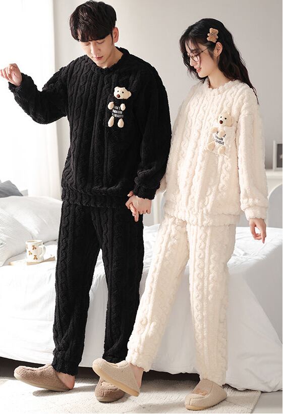 スタイルアップ効果抜群 3種選択 デザイン性抜群 サンゴフリース カップル パジャマ E-9770