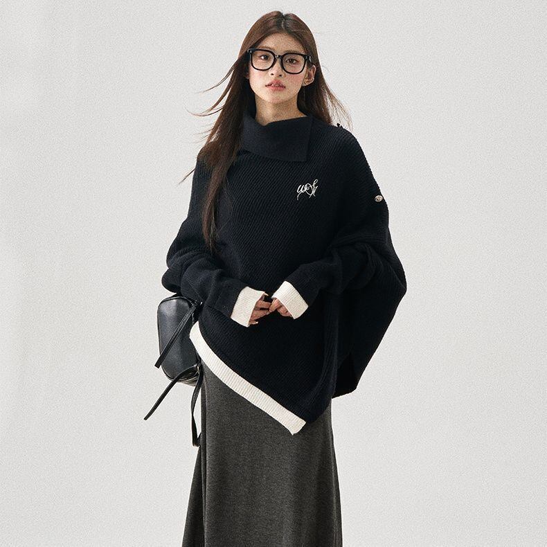 新商品 都市ファッショ おすすめ オシャレ デザイン 不規則 イレギュラー 2色選択 ニットトップスE-9917