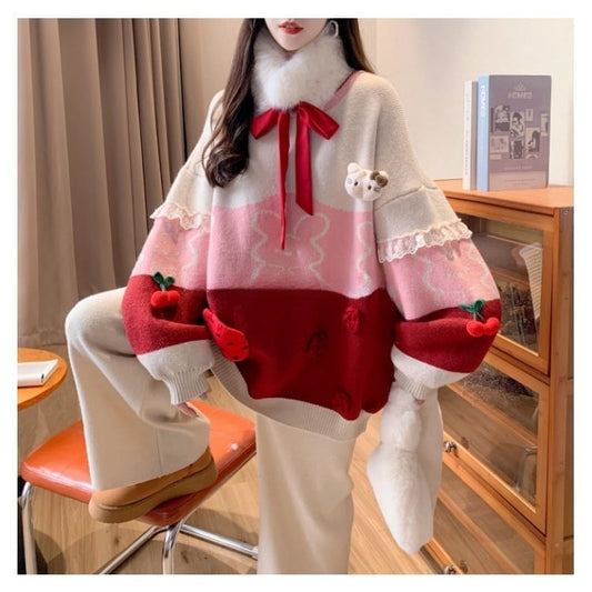 人気爆発中 トレンドアイテム 存在感抜群 大人可愛い カラーマッチング 2色選択ニットトップスE-10584