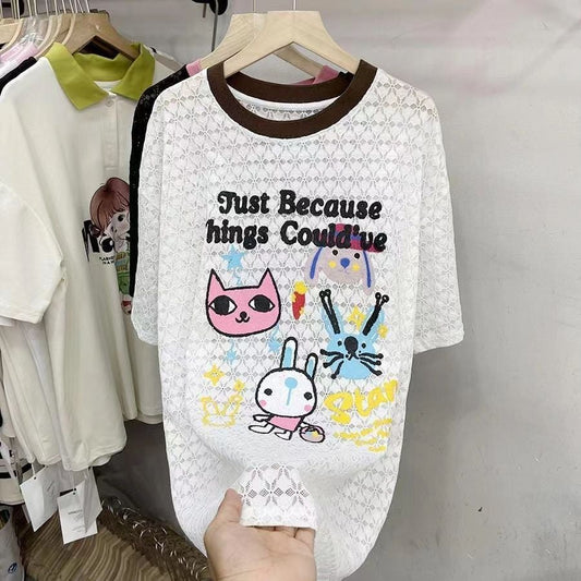 【半額！期間限定！！】新商品  超人気 キュート プリント  2色半袖Tシャツ＜ins-8520＞