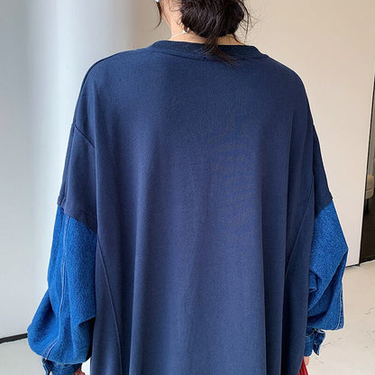 質感のいい デニム プラスベルベット長袖 ニット セーター E-10357