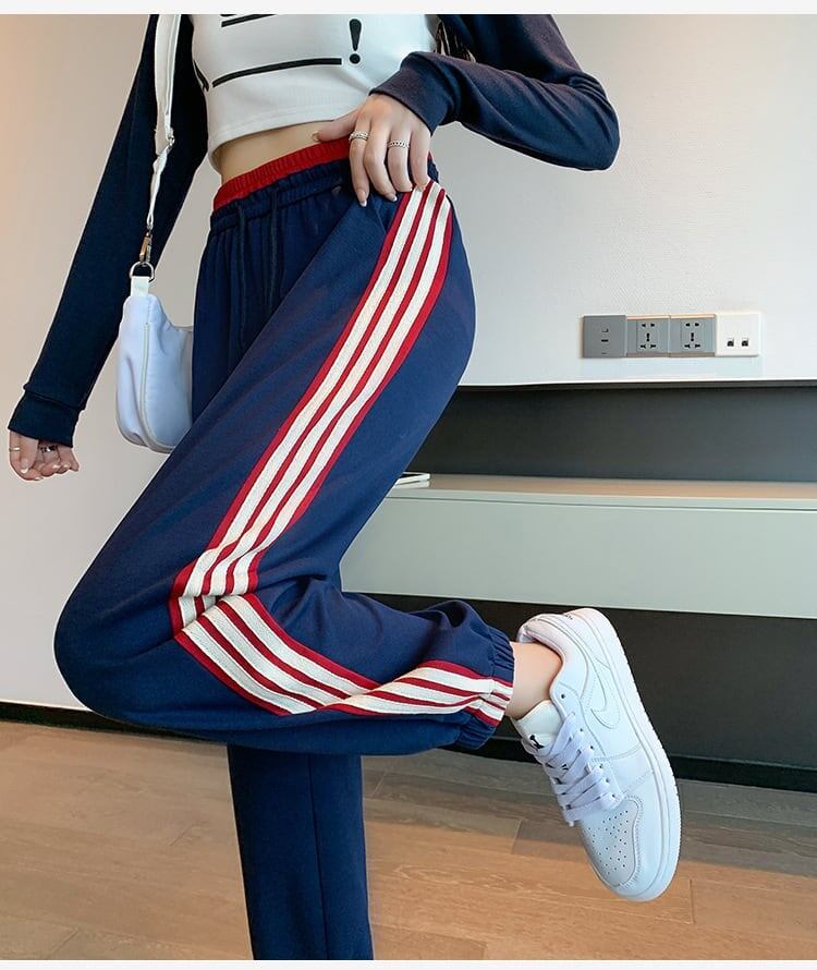 【半額！期間限定！！】定番シンプル 三色 ストライプ柄 スウェット ジョガーパンツ E-4095