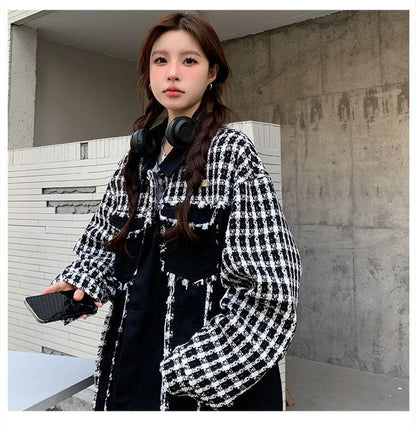 着回し力抜群 チェック柄 美人度アップ 切り替え 3色選択 ジャケット E-9746