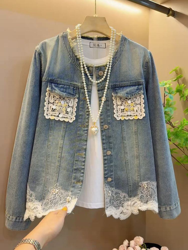 【人気商品再入荷】好感度UP 着心地良い 絶対欲しい レイヤード風 デニム 切り替え ジャケットゆったりコートE-11061