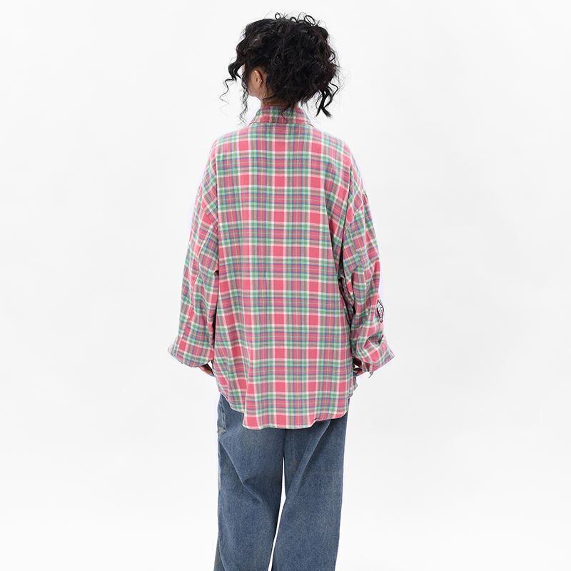 新商品 アバンギャルド 大活躍 カジュアル 刺繍 チェック柄 全2色 男女兼用 シャツ E-9167