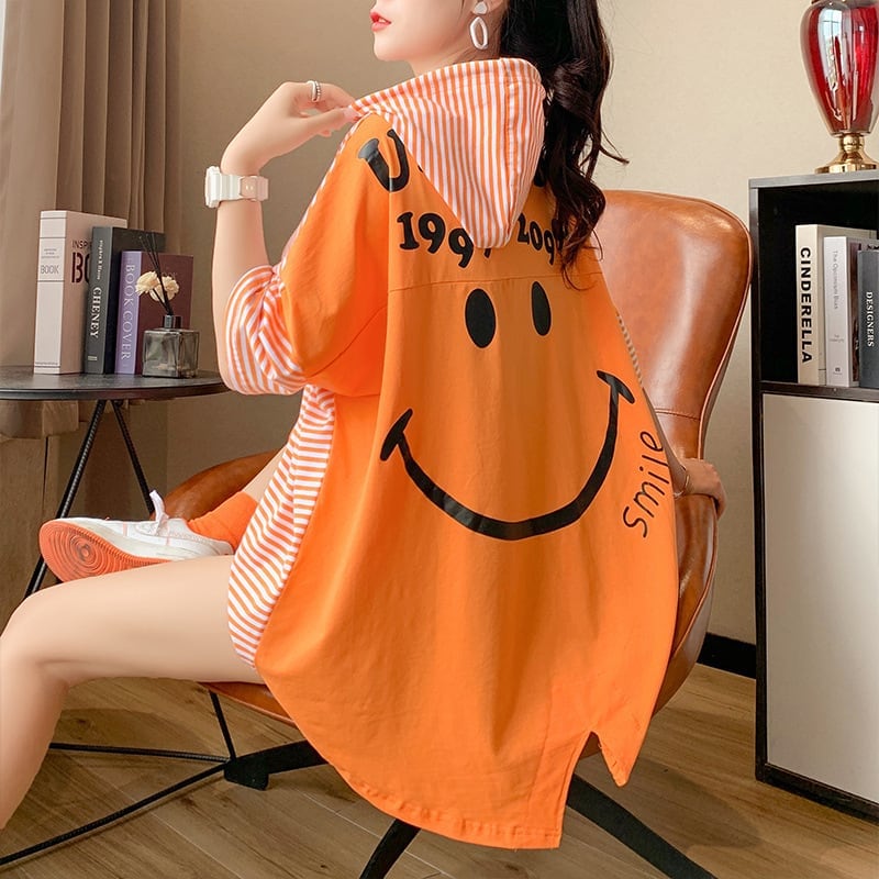 スタイルアップ効果抜群 ストライプ柄 アバンギャルド 切り替え レース プリント全2色 半袖TシャツE-9111