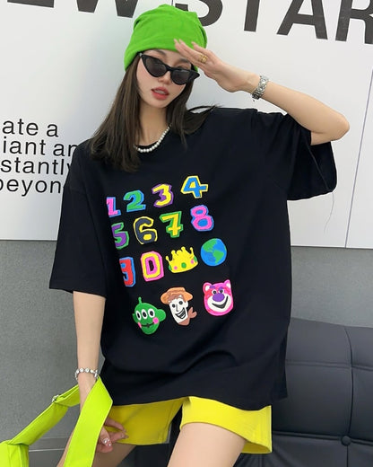 売り切れ必至 個性派 プリント三色 ゆったり 半袖Tシャツ ＜ins-8462＞