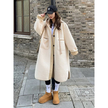 着回し力抜群 暖かい服,ゆったりとしたアウターウェア カジュアル フェイク ラムウール ロング コート E-9983