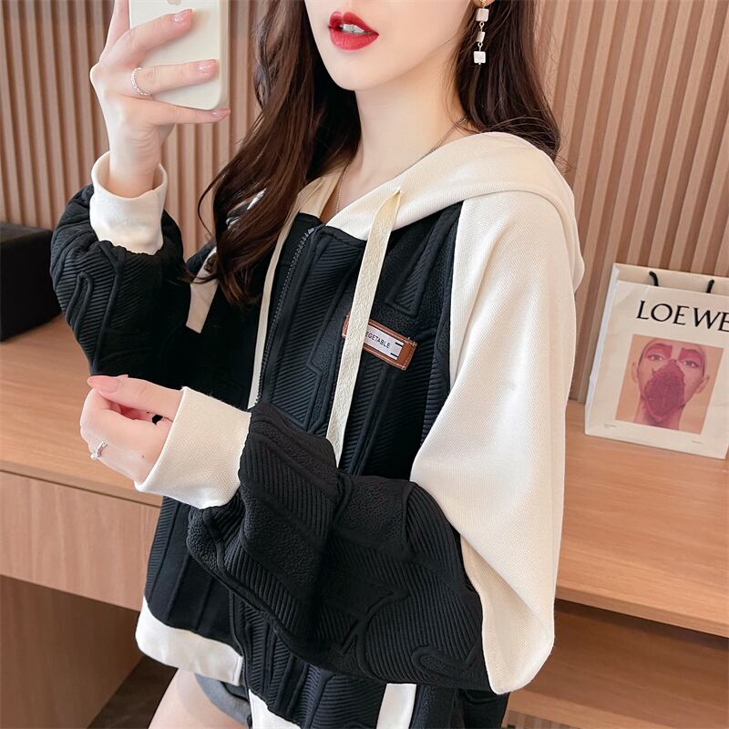 今季マストバイ トレンドアイテム 存在感抜群 アバンギャルド 切り替え 2色選択 パーカー トレーナー レディース フード付き カーディガン E-9551