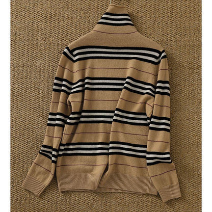 おすすめ 柔らかくて優しい印象 気質アップ 切り替え ストライプ柄 ニットトップスE-9517