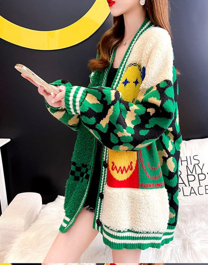 早い者勝ちスマイルマーク   ニットカーディガン三色ありE-4059