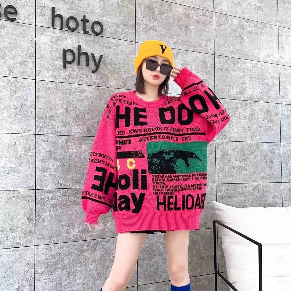 絶対流行 オシャレ 都市ファッショ デザイン スタイルアップ 5色選択 ニットトップスE-9989