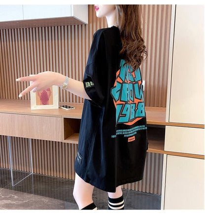 組み合わせやすい 数字ロゴ アルファベット プリントTシャツ ゆったり半袖＜ins-6527＞