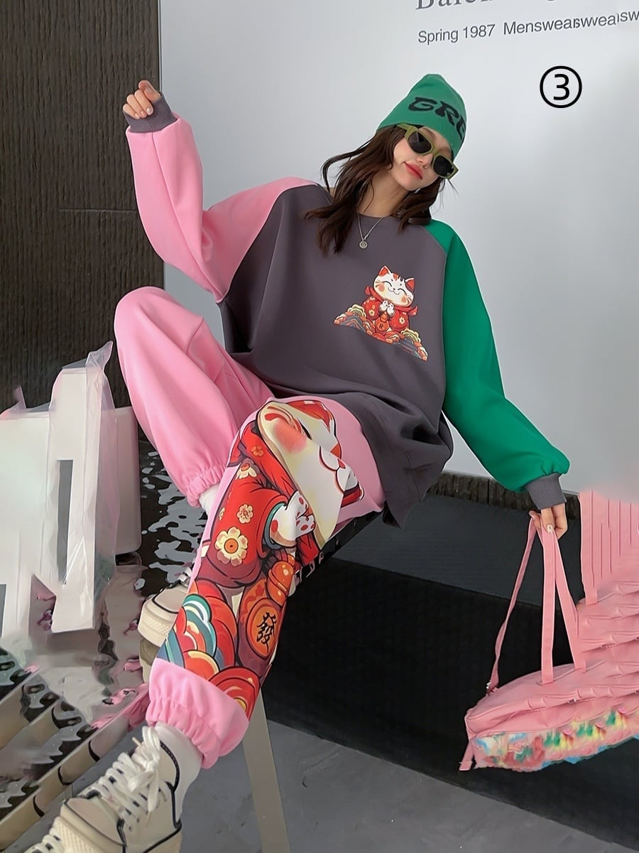 スタイルアップ効果抜群 4色選択 プリント パーカー＋ショートパンツ セットアップE-10456