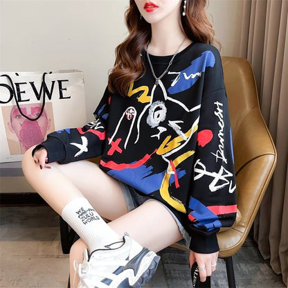 美人度アップ プリント ファッション スウェット パーカーE-3694