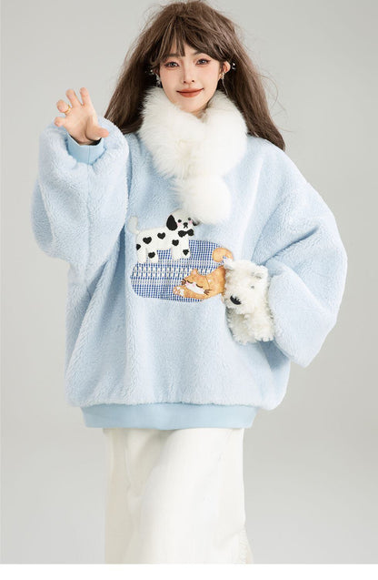 存在感抜群 暖かい服,ゆったりとしたアウターウェア トレンドアイテム ラムスウェットシャツE-9961