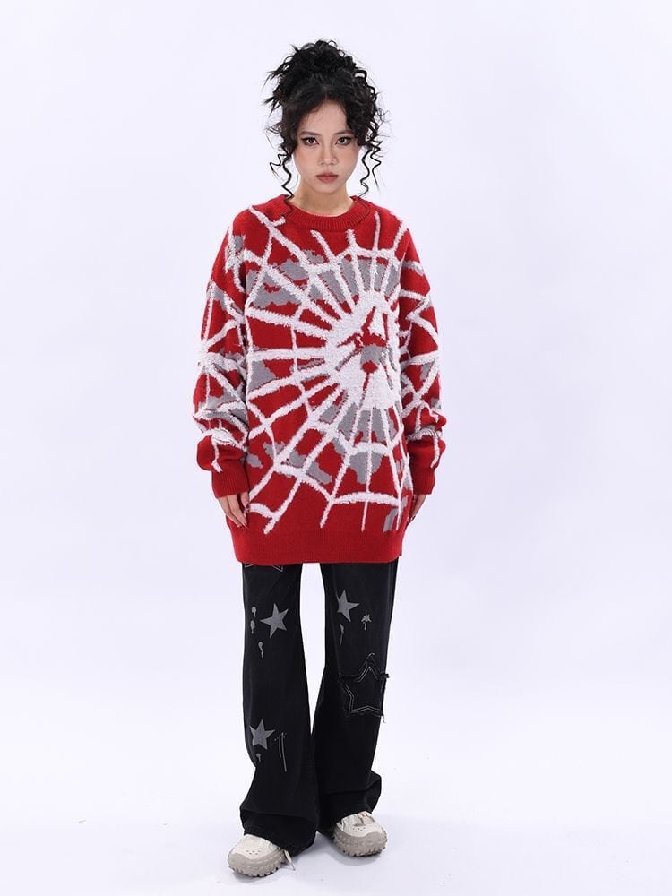 おしゃれ度アップビッグ刺?ロゴゆったりニットセーター全2色   E-4572