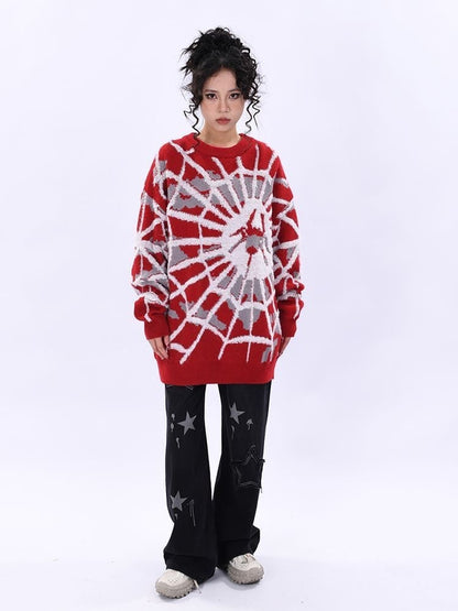 おしゃれ度アップビッグ刺?ロゴゆったりニットセーター全2色   E-4572