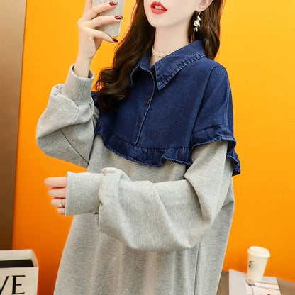 デザイン感 長袖 デイリー 切り替え スウェット スウェットE-2267