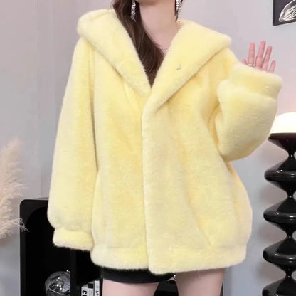 絶対欲しい 美人度アップもこもこボア厚手 5色 フェイクファーコートE-12383