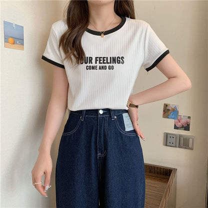 ゆったり感アップ ファッション アルファベット Tシャツ カットソー＜ins-3077＞