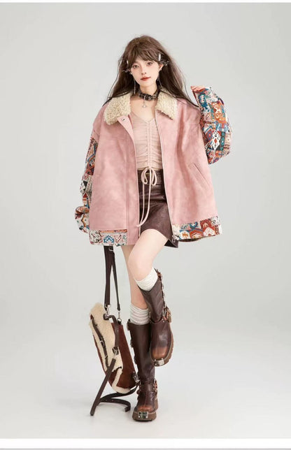 柔らかくて優しい印象 ラムフリース カジュアル コート ダウンジャケットE-10072