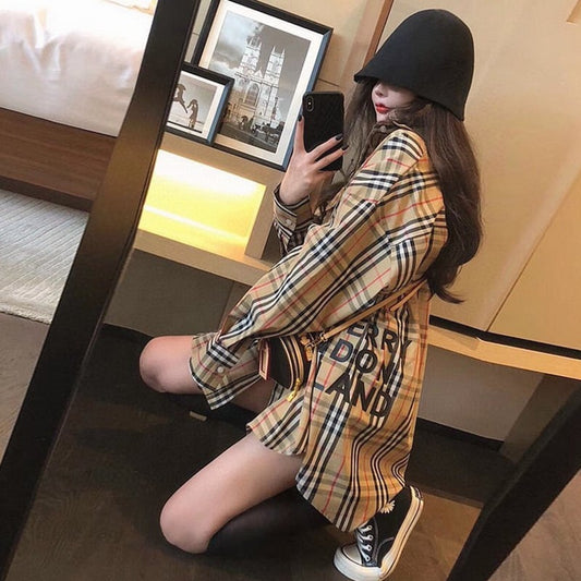 【ランキングNO.5】着痩せ チェック柄 レトロ 長袖 アルファベット シャツ ブラウスE-2144