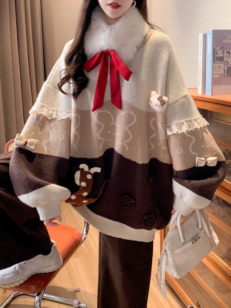 人気爆発中 トレンドアイテム 存在感抜群 大人可愛い カラーマッチング 2色選択ニットトップスE-10584