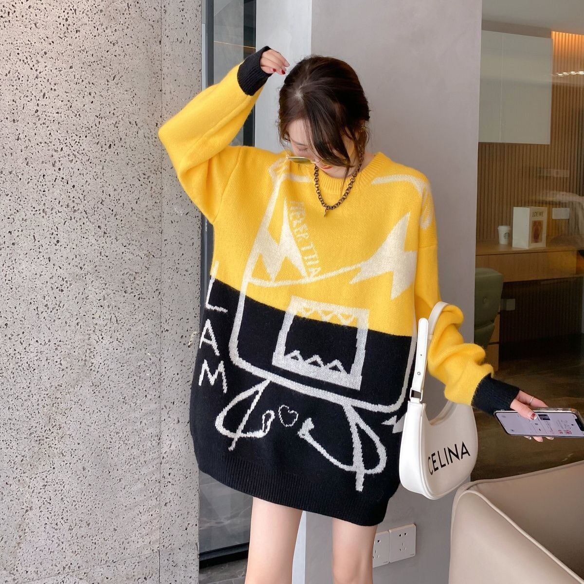 着?せカラーマッチングゆったり厚手ニットセーター全2色E-4498