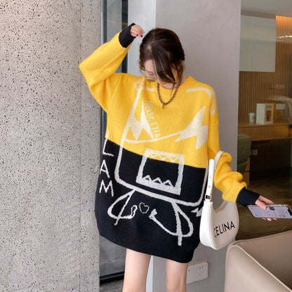 着?せカラーマッチングゆったり厚手ニットセーター全2色E-4498