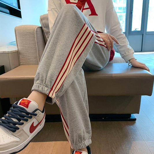 【半額！期間限定！！】定番シンプル 三色 ストライプ柄 スウェット ジョガーパンツ E-4095