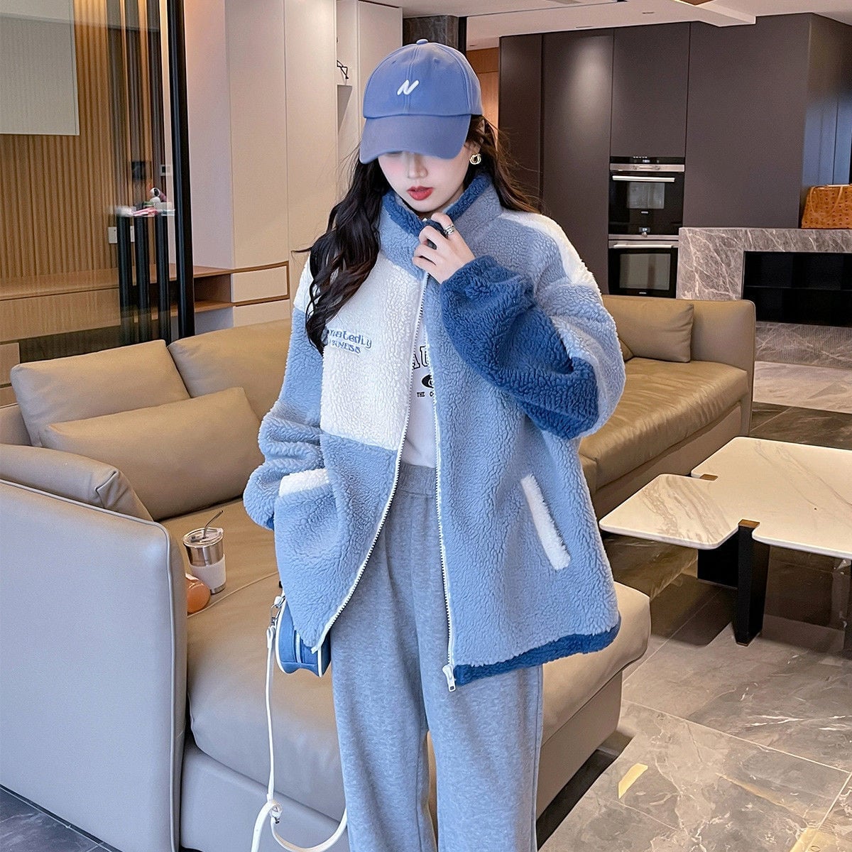 好感度UP 肌触り抜群 カジュアル 切り替え 2色選択 フリース コート ボアジャケットE-9870