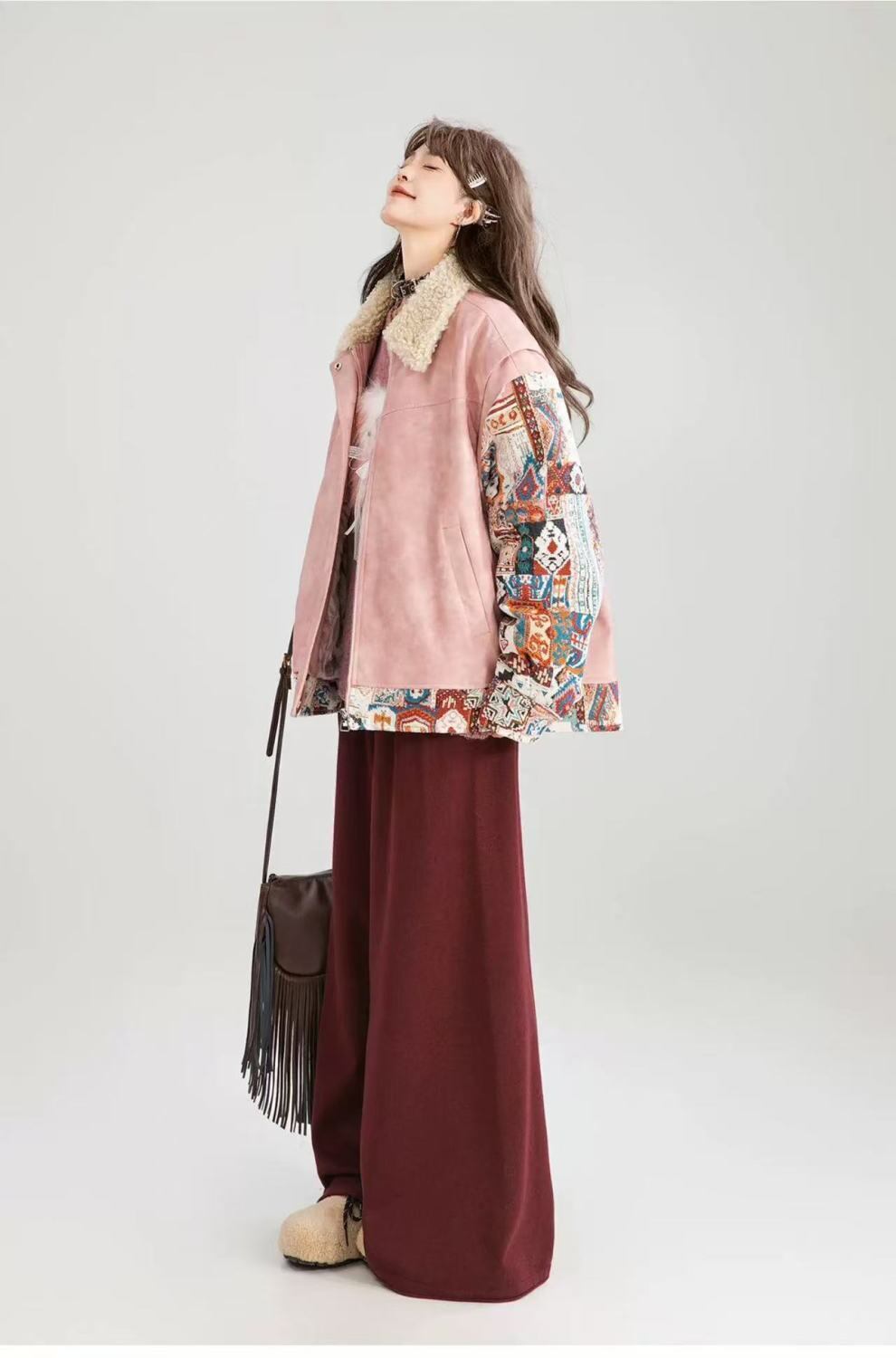 柔らかくて優しい印象 ラムフリース カジュアル コート ダウンジャケットE-10072