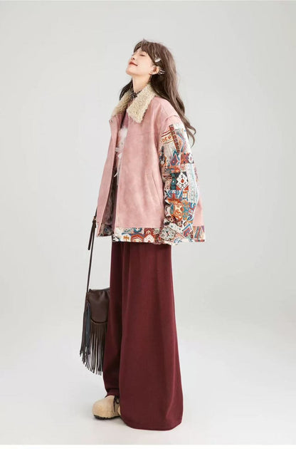 柔らかくて優しい印象 ラムフリース カジュアル コート ダウンジャケットE-10072