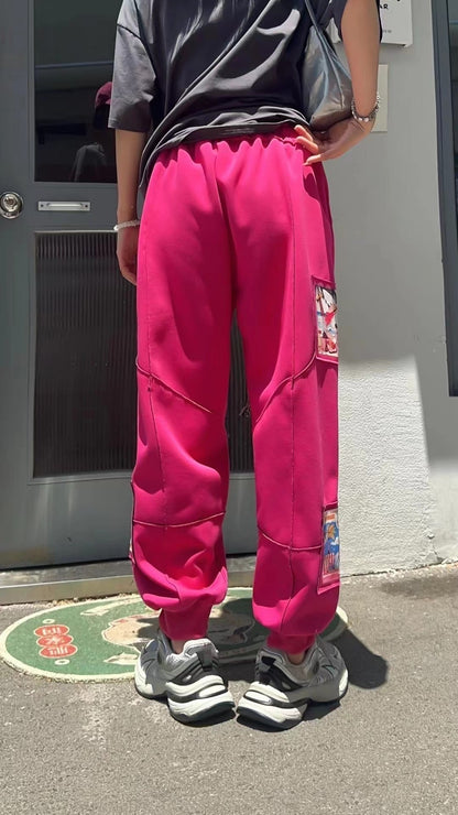 大活躍 高見えデザイン スタイルアップ効果抜群 切り替え プリント 全4色 カジュアルパンツE-9358