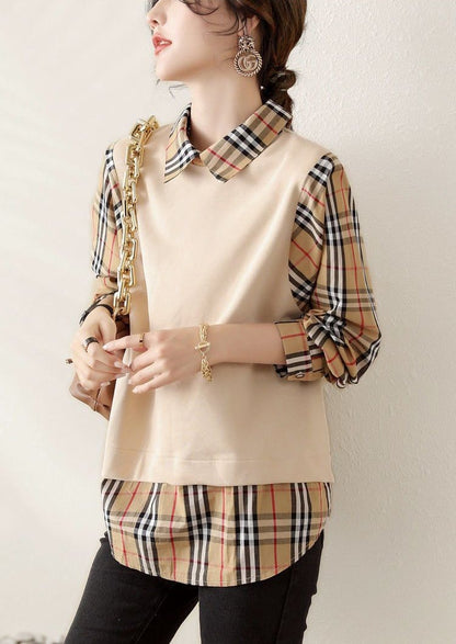 【人気急上昇中！】売り切れ必至 チェック柄 柔らかくて優しい印象 レイヤード風 シャツ E-9286