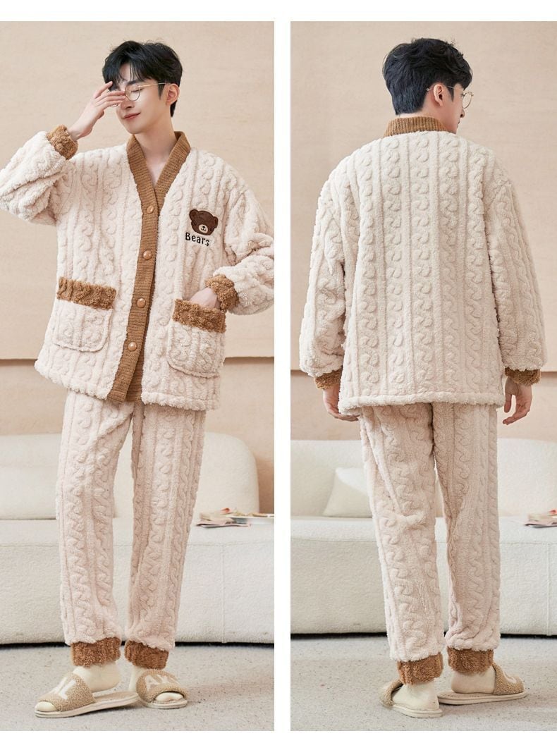 定番シンプル 肌触り抜群 求めてたデザイン 3種選択 サンゴフリース カップル パジャマ E-9775