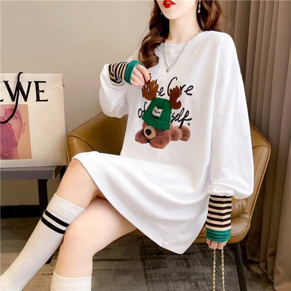 着心地抜群 ラウンドネック 好感度満載 カートゥーンプリント シャツ ブラウスE-2664