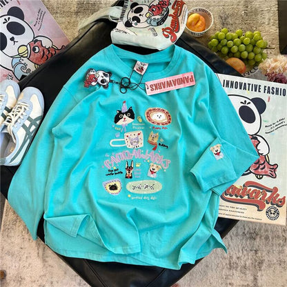 新商品 大人可愛い 求めてたデザイン 肌触り抜群 プリント 5色選択 TシャツE-9369