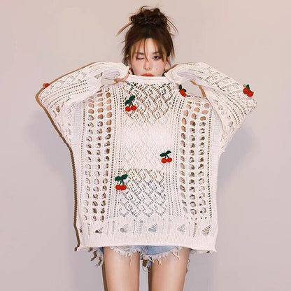 話題沸騰中 キュート 美人度アップ おしゃれ度高め 透かし彫り ニットトップスE-9154