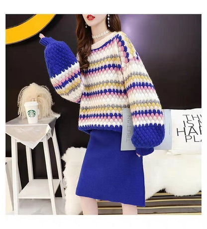 「上品な美しさ」女性らしい落ち着いたファッション  4色選択 ニットトップスE-10696