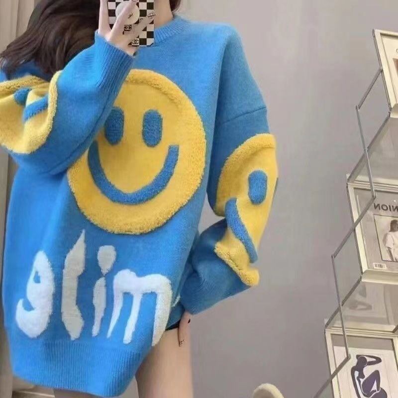 大人可愛いスマイルマークセーター全4色E-4354